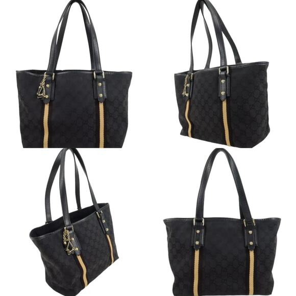 💎✨BEAUTIFUL✨💎 Authentic GUCCI Canvas Leather Tote Bag Black Sherry GG - Picture 3 of 7